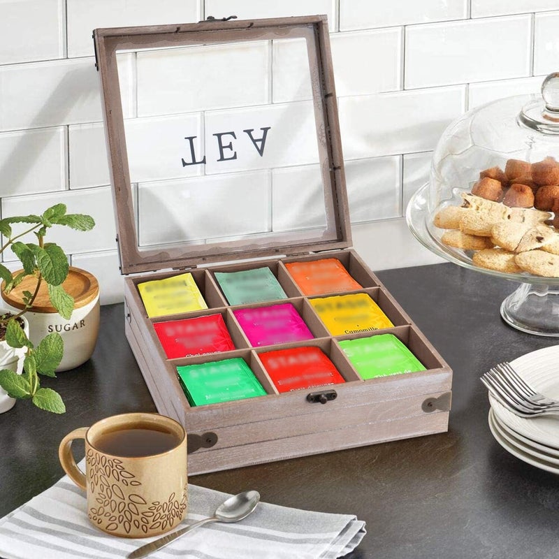 handrong Tea Box Organizer - Rustic Tea Bag Storage,Teas Bag Holder for Coffee Sugar Pods Packets & More â€“ Elegant Tea Storage Solution for Home & Kitchen (Gray) - Image 4